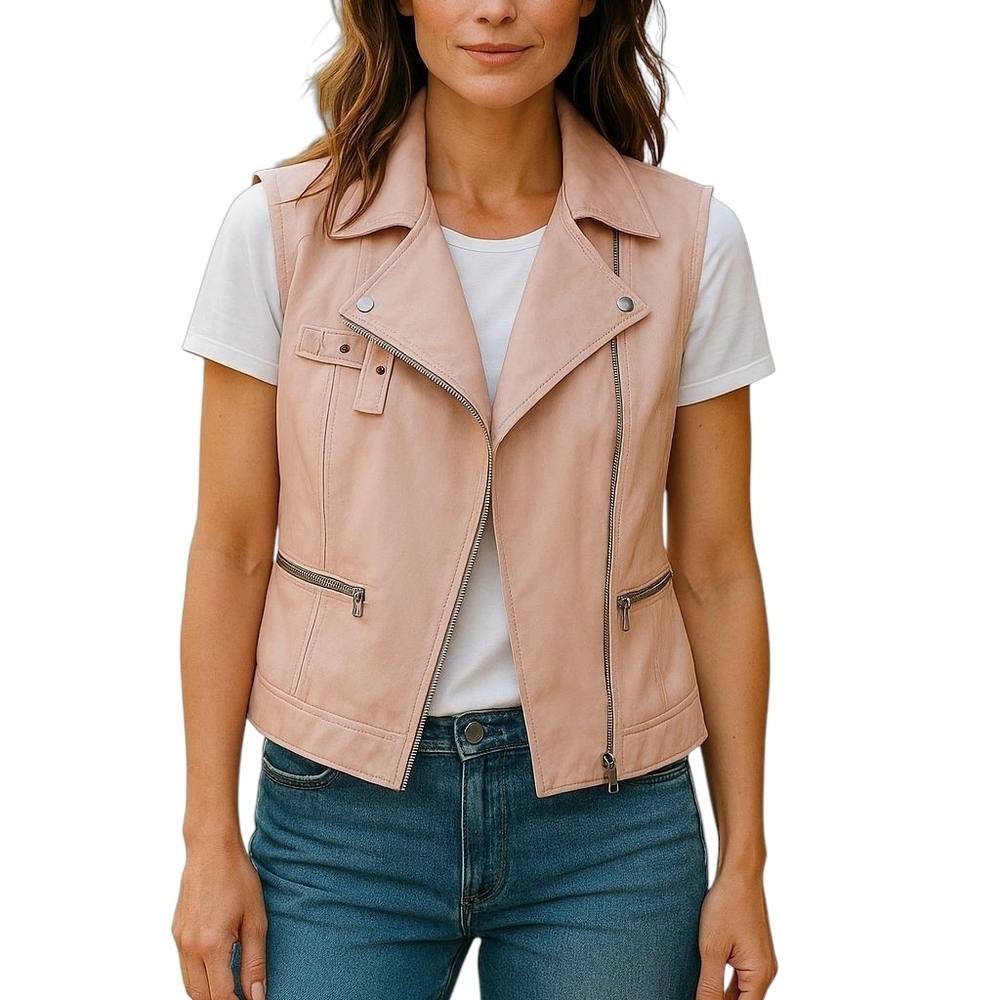 Maralyn & Me Faux Leather Waistcoat Vest Sleeveless Pink Blush Crop Quilted